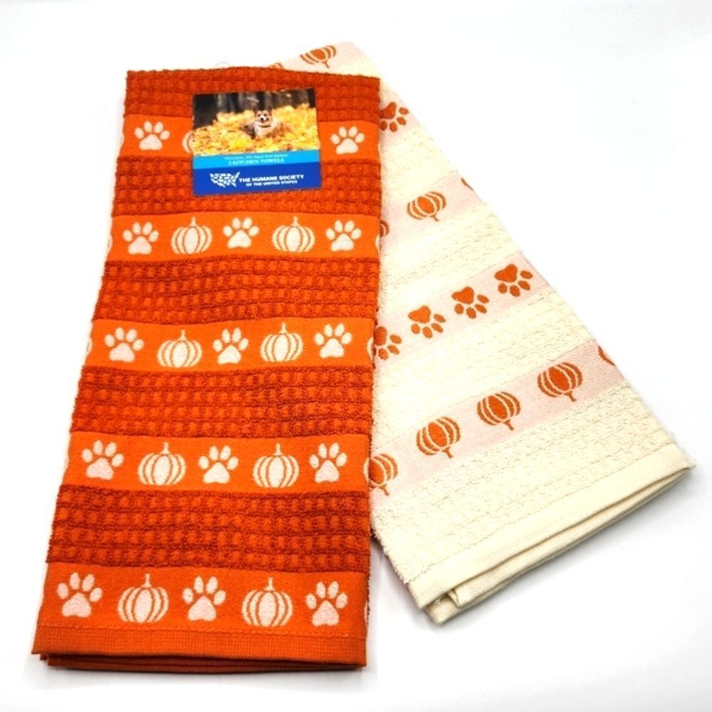 The Humane Society Pumpkins and Paws Fall‎ Kitchen Towels Set of 2pc